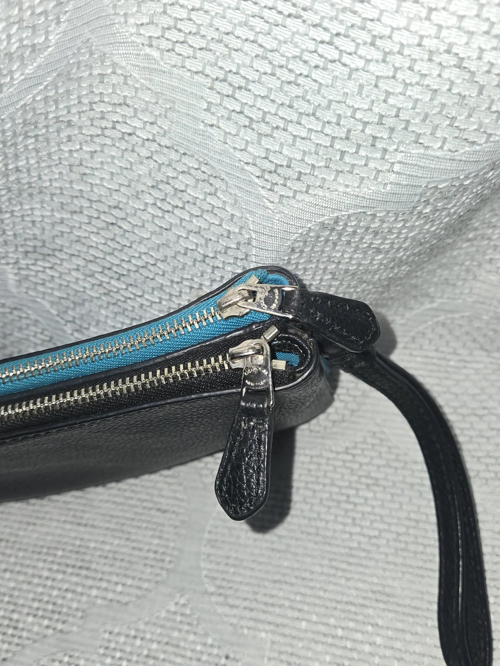 Coach Teal & Navy Large Leather Double Zip Wristlet